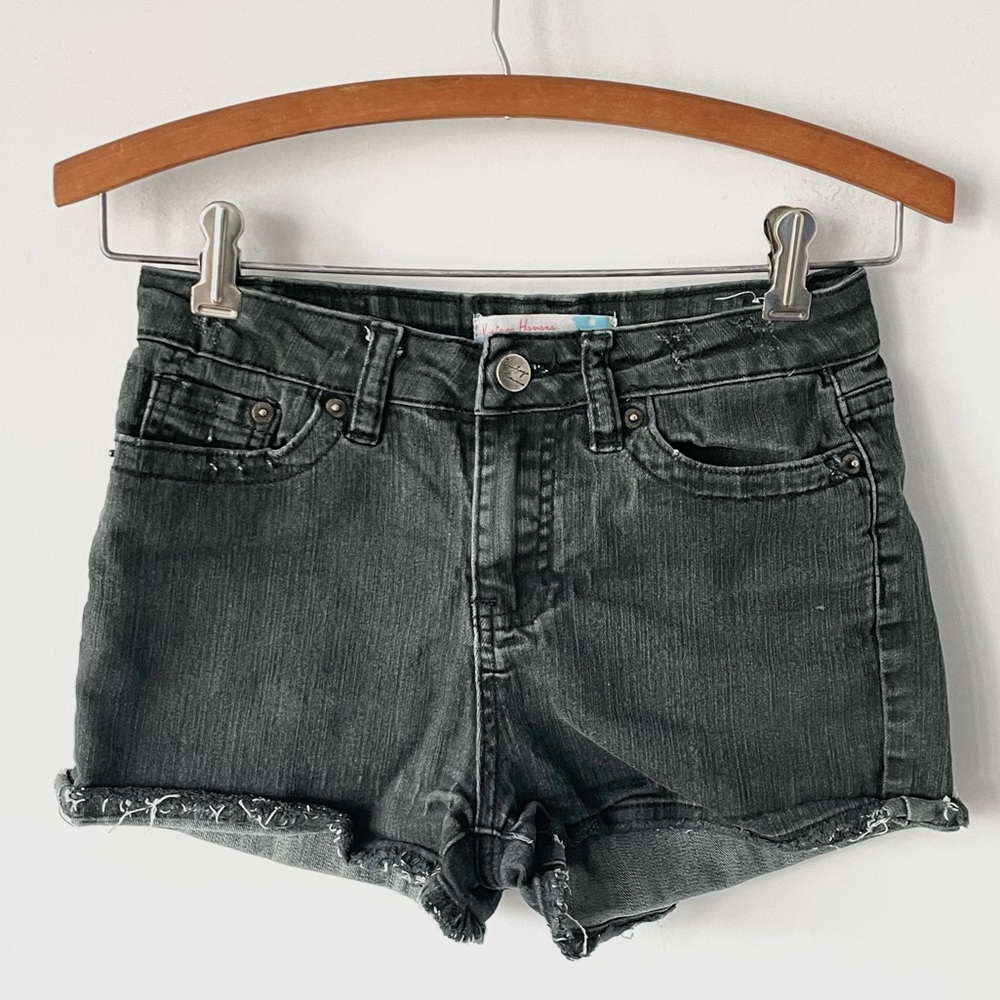 Vintage Havana Distressed Charcoal Gray Wash Denim Jean Shorts